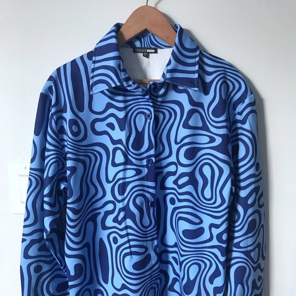 Fashionnova // Lindsee Printed Short Set - XS, Blue - Picture 1 of 14